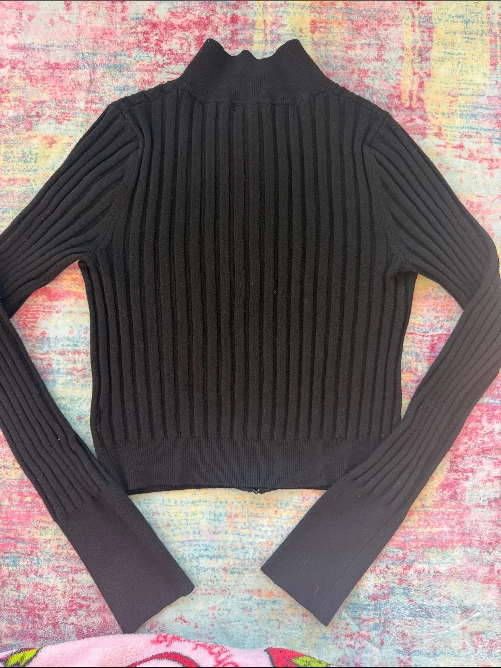 DOUBLE ZIPPER! wild fable Black Ribbed Zip-Front Mock Neck Cardigan